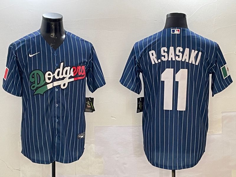 Men Los Angeles Dodgers #11 R.Sasaki Blue Stripe Fashion Game 2025 Nike MLB Jersey style 5